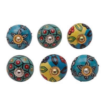 Alternate image for Vibrant Floral Ceramic Knobs from India Set of 6 Charming Globes