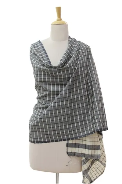 Alternate image for Indian Hand Woven Natural 100 Silk Shawl Wrap Geometric Fusion