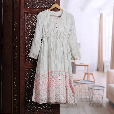 Alternate image for Cotton Blend Empire Waist Midi Dress with Tassels from India Extra Tropical