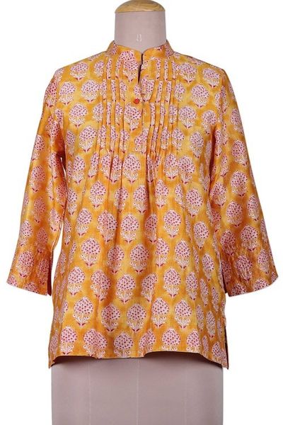 Alternate image for Patterned Honey and Salamander Cotton and Silk Blend Tunic Honey Saga