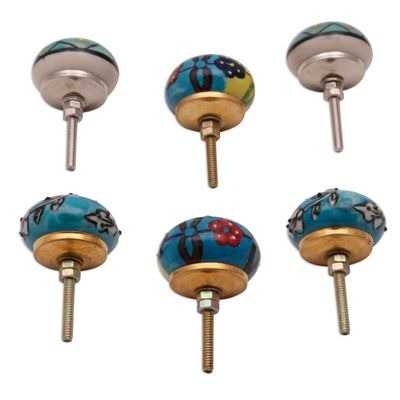 Alternate image for Vibrant Floral Ceramic Knobs from India Set of 6 Charming Globes