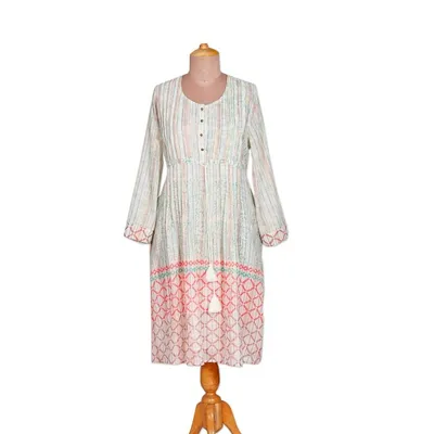 Alternate image for Cotton Blend Empire Waist Midi Dress with Tassels from India Extra Tropical