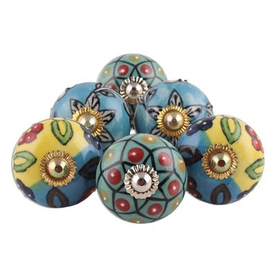 Alternate image for Vibrant Floral Ceramic Knobs from India Set of 6 Charming Globes