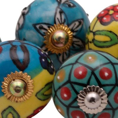 Alternate image for Vibrant Floral Ceramic Knobs from India Set of 6 Charming Globes