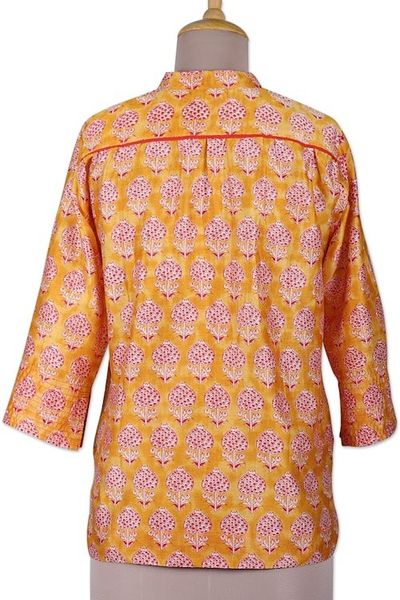 Alternate image for Patterned Honey and Salamander Cotton and Silk Blend Tunic Honey Saga