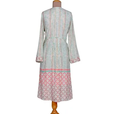 Alternate image for Cotton Blend Empire Waist Midi Dress with Tassels from India Extra Tropical