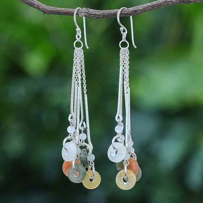 Alternate image for Multicolored Quartz and Jade Waterfall Earrings Earthy Blend