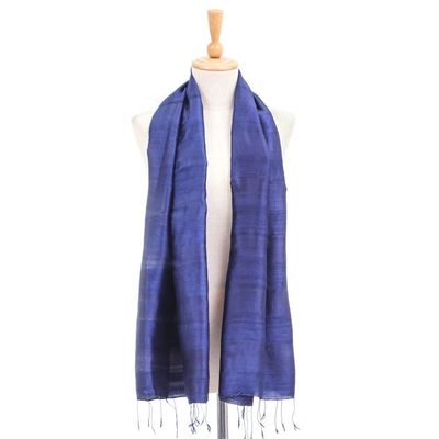 Alternate image for Hand Woven Blue Thai Silk and Rayon Scarf Sapphire Night