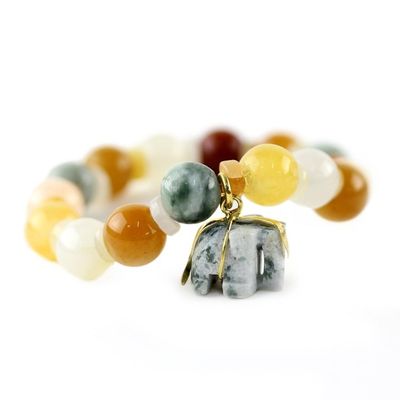 Alternate image for Beaded Jade and Quartz Bracelet with Elephant Charm Elephant Remembrance