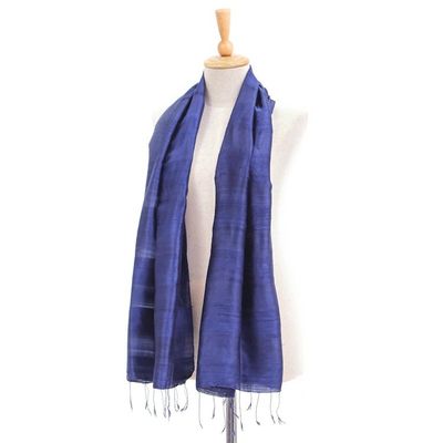 Alternate image for Hand Woven Blue Thai Silk and Rayon Scarf Sapphire Night