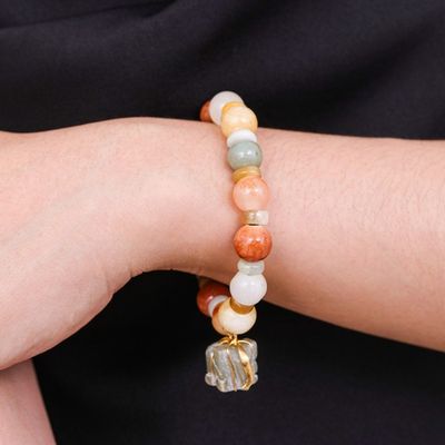Alternate image for Beaded Jade and Quartz Bracelet with Elephant Charm Elephant Remembrance