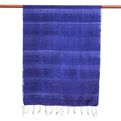 Alternate image for Hand Woven Blue Thai Silk and Rayon Scarf Sapphire Night