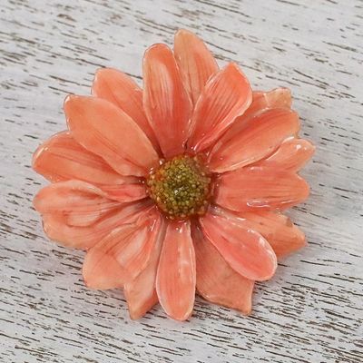 Alternate image for Natural Aster Flower Brooch in Peach from Thailand Let It Bloom in Peach