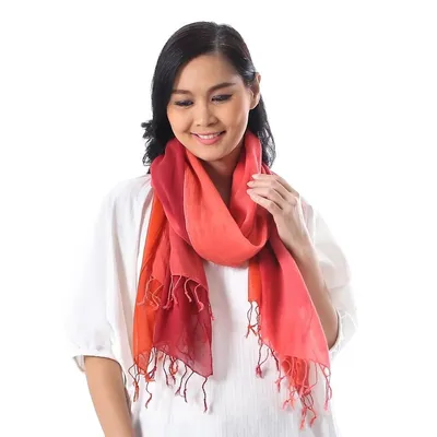 Alternate image for Cotton Wrap Scarves in Red Pink and Orange Pair Delightful Breeze in Red