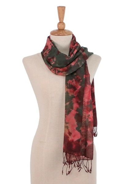 Alternate image for Tie-Dyed Cotton Wrap Scarf in Red from Thailand Heated Colors