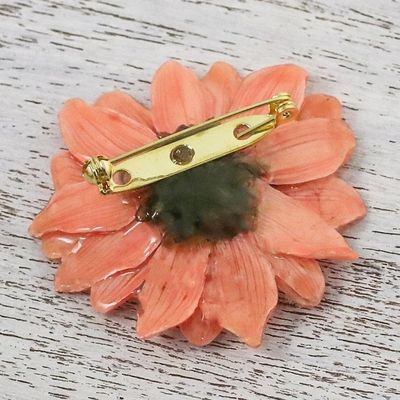Alternate image for Natural Aster Flower Brooch in Peach from Thailand Let It Bloom in Peach