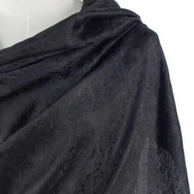 Alternate image for Artisan Crafted Rayon Blend Black Shawl with Floral Motif Mandarin Jet