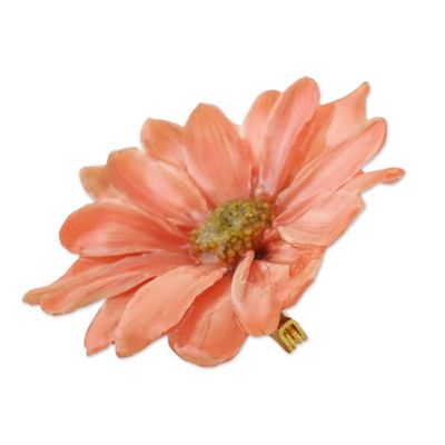 Alternate image for Natural Aster Flower Brooch in Peach from Thailand Let It Bloom in Peach