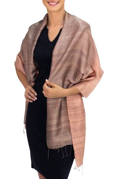 Alternate image for Brown Woven 100 Silk Shawl from Thailand Shimmering Cinnamon