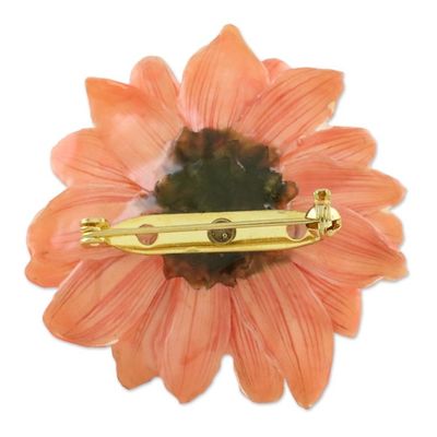 Alternate image for Natural Aster Flower Brooch in Peach from Thailand Let It Bloom in Peach