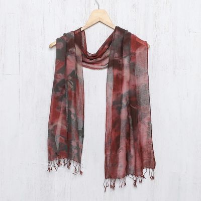 Alternate image for Tie-Dyed Cotton Wrap Scarf in Red from Thailand Heated Colors