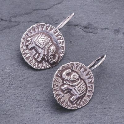Alternate image for Hill Tribe Style 950 Silver Elephant Drop Earrings Elephant Sun
