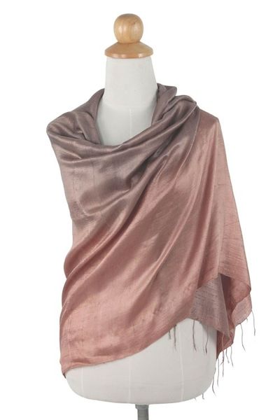 Alternate image for Brown Woven 100 Silk Shawl from Thailand Shimmering Cinnamon