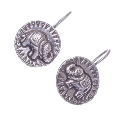 Alternate image for Hill Tribe Style 950 Silver Elephant Drop Earrings Elephant Sun