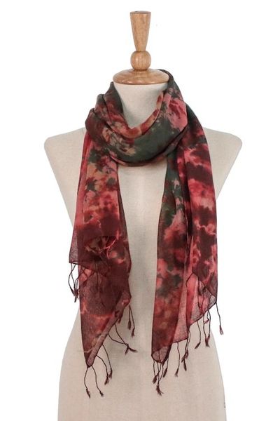 Alternate image for Tie-Dyed Cotton Wrap Scarf in Red from Thailand Heated Colors