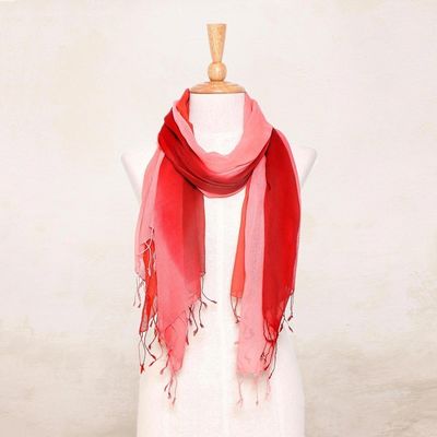 Alternate image for Cotton Wrap Scarves in Red Pink and Orange Pair Delightful Breeze in Red