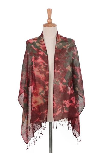 Alternate image for Tie-Dyed Cotton Wrap Scarf in Red from Thailand Heated Colors