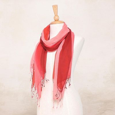 Alternate image for Cotton Wrap Scarves in Red Pink and Orange Pair Delightful Breeze in Red