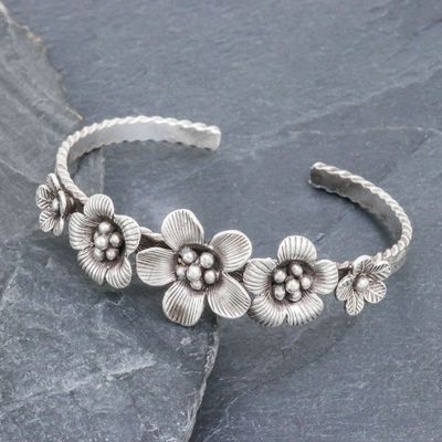 Alternate image for Oxidized Silver Floral Cuff Bracelet Five Flowers
