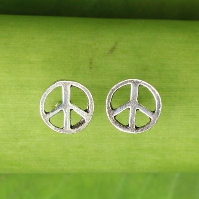 Alternate image for Sterling Silver Peace Symbol Stud Earrings from Thailand Peace Sign