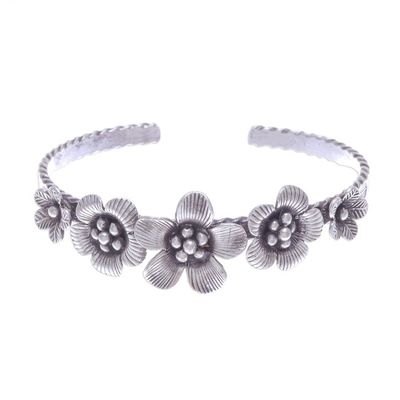 Alternate image for Oxidized Silver Floral Cuff Bracelet Five Flowers