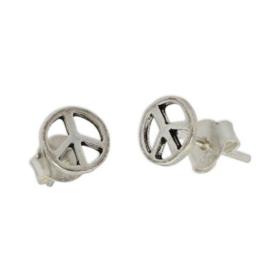 Alternate image for Sterling Silver Peace Symbol Stud Earrings from Thailand Peace Sign