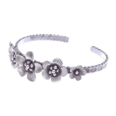 Alternate image for Oxidized Silver Floral Cuff Bracelet Five Flowers