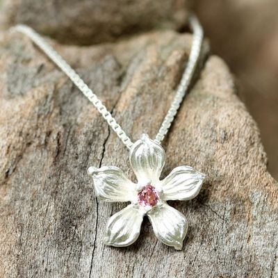 Alternate image for Sterling Silver Tourmaline Floral Pendant Necklace Thailand Winter Bloom