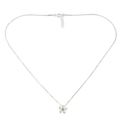 Alternate image for Sterling Silver Tourmaline Floral Pendant Necklace Thailand Winter Bloom