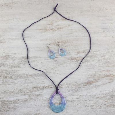 Alternate image for Swirl and Feather Ceramic Necklace and Earrings Jewelry Set Feather Beauty