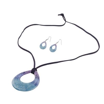 Alternate image for Swirl and Feather Ceramic Necklace and Earrings Jewelry Set Feather Beauty