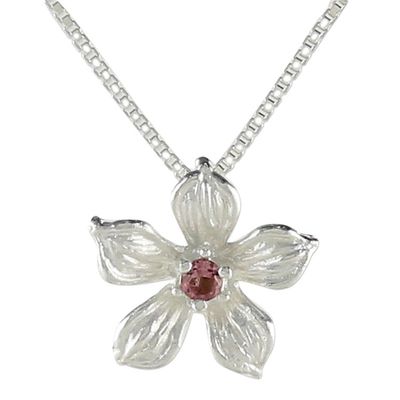 Alternate image for Sterling Silver Tourmaline Floral Pendant Necklace Thailand Winter Bloom