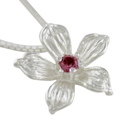 Alternate image for Sterling Silver Tourmaline Floral Pendant Necklace Thailand Winter Bloom