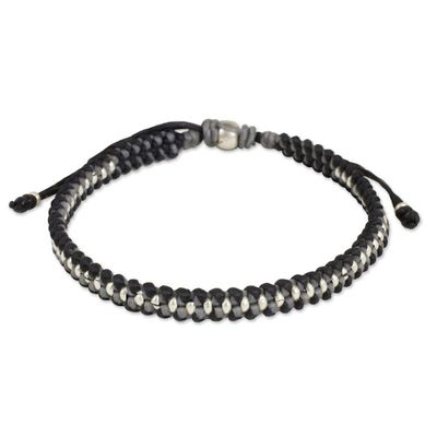 Alternate image for Hand Knotted Macrame Bracelet with Hill Tribe Silver Beads Grey Black Progression
