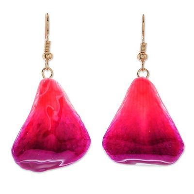 Alternate image for Natural Orchid Flower Dangle Earrings in Magenta Petal Rain