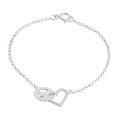 Alternate image for Heart and Peace Sterling Silver Pendant Wristband Bracelet Love for All