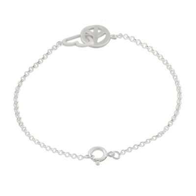 Alternate image for Heart and Peace Sterling Silver Pendant Wristband Bracelet Love for All