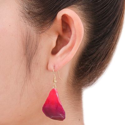Alternate image for Natural Orchid Flower Dangle Earrings in Magenta Petal Rain