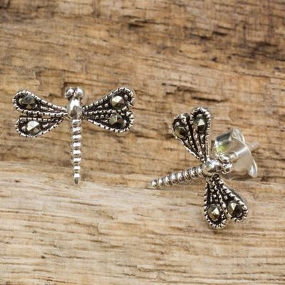 Alternate image for Sterling Silver Artisan Crafted Stud Earrings from Thailand Petite Dragonflies