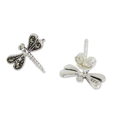Alternate image for Sterling Silver Artisan Crafted Stud Earrings from Thailand Petite Dragonflies